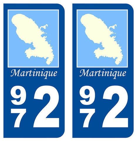 Lot 4 Autocollants plaque d'immatriculation 972 Martinique Noir DROM